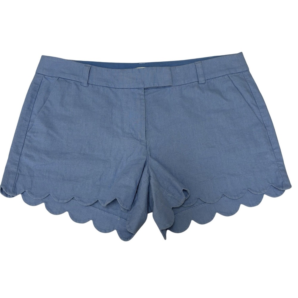 J. Crew Chino Shorts Women's Size 14 Pastel Blue Linen Blend, Scalloped Hem
